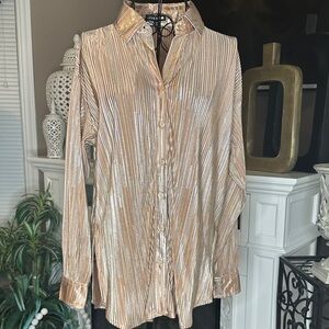 Fashion Nova Metallic Gold Button-Down Shirt